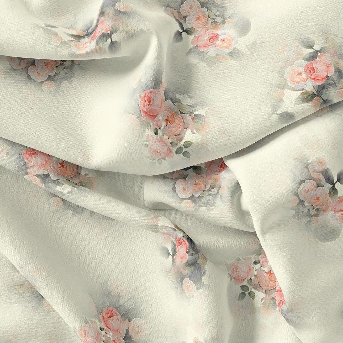 Beautiful Summer Peony Bunch Digital Printed Fabric - Weightless