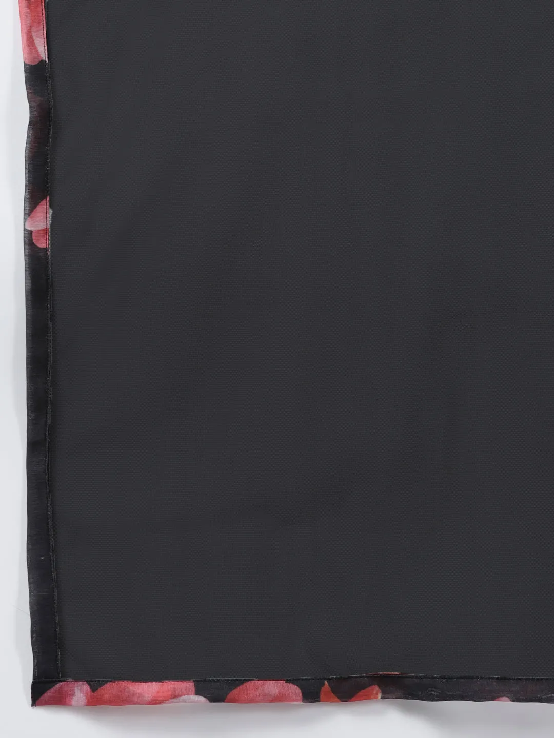 Black Floral Printed Chanderi Silk Anarkali Kurta With Dupatta